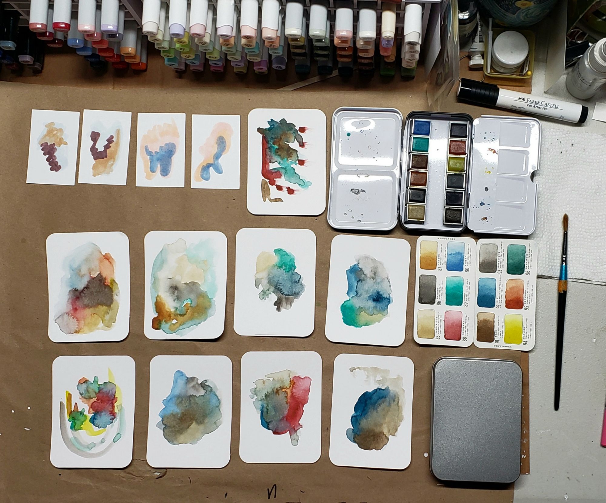 Watercolor Splotches on Cut Oracle Deck Cards